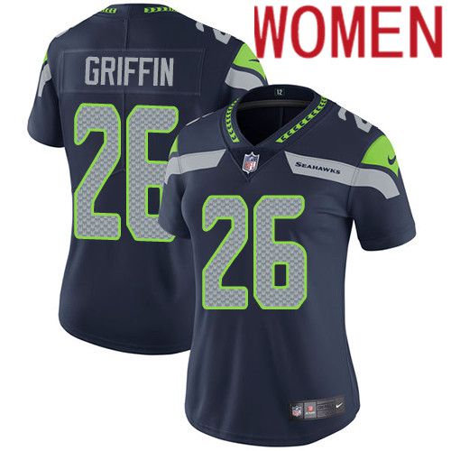 Women Seattle Seahawks 26 Shaquill Griffin Nike Navy Vapor Limited NFL Jersey
